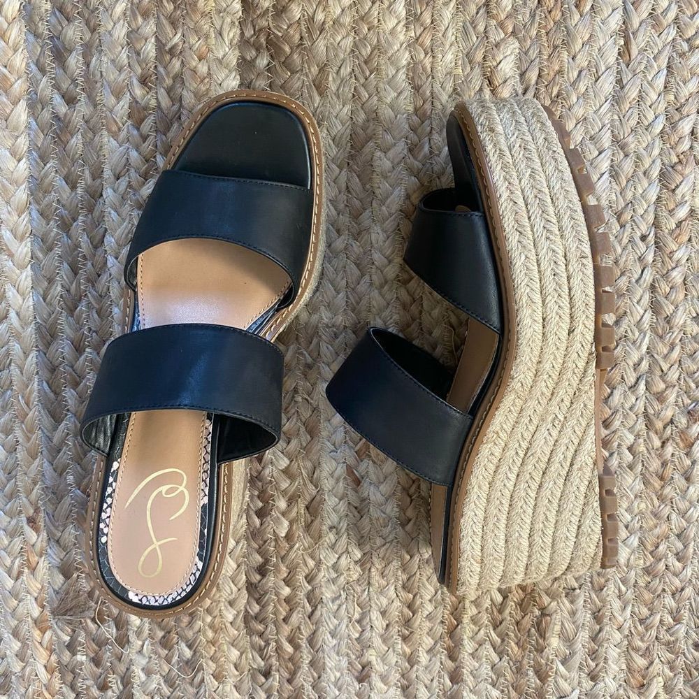 New Sam Edelman Luca Wedge Espadrille Sandal Sz 9 Black Straps NWOB